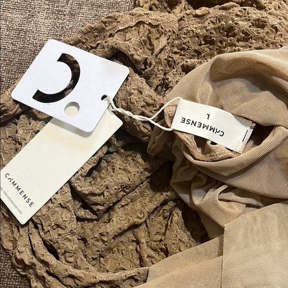 NWT Light Tan Textured Asymmetric Ruffled Midi Dress by Commense - Picture 6 of 9